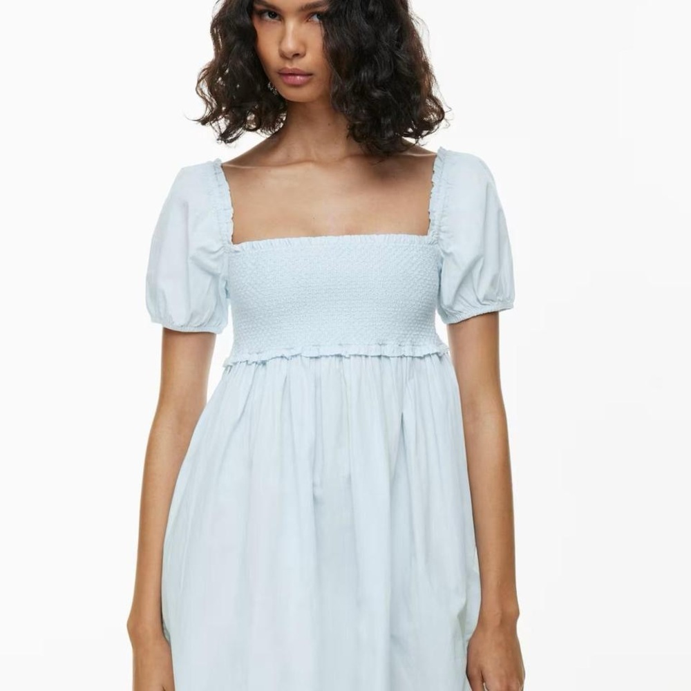 Sunday Best Blue Ruched Puff Sleeve Sundress